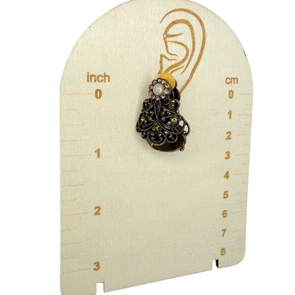 Hobe Crystal Filagree Clip On Earrings 2" Signed Legendary Splendor Jewels - Picture 15 of 15